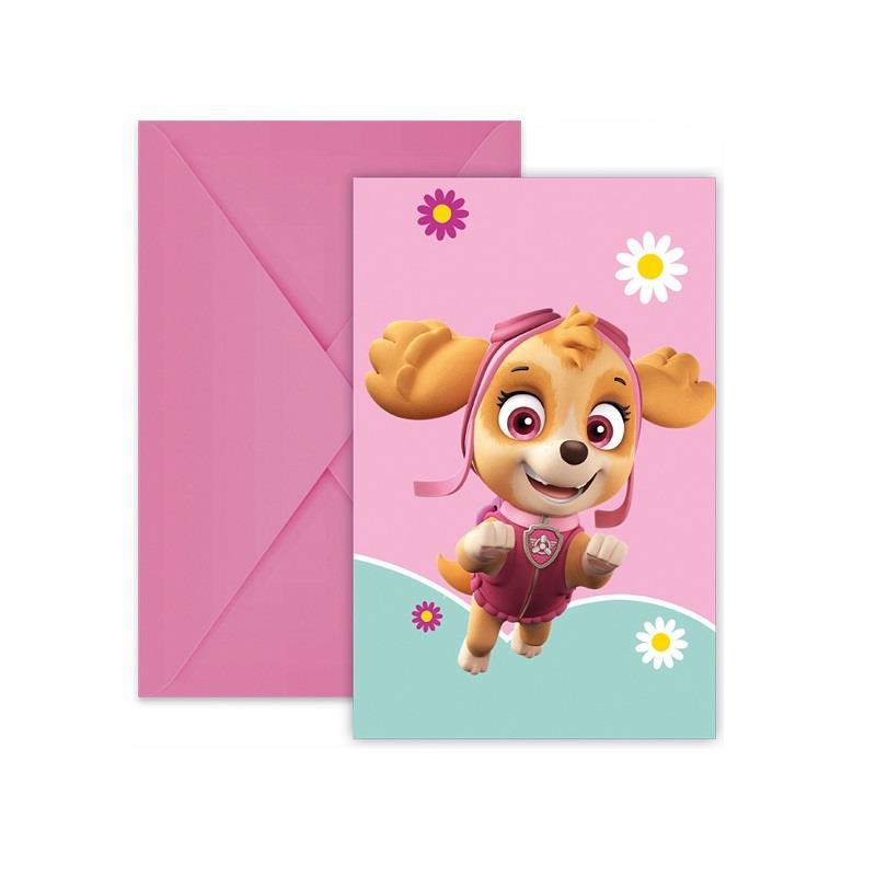 Invitasjoner bursdag, rosa Paw patrol - 6 stk