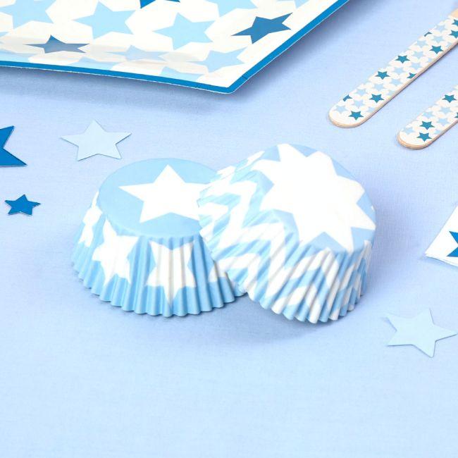 Cupcakeformer blå og hvit stjerner og chevron – 100 stk
