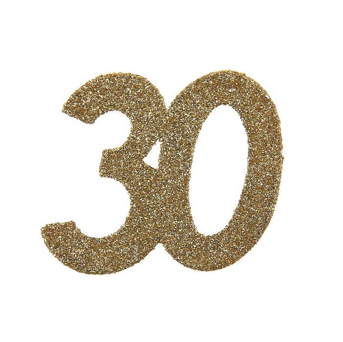 Bordkonfetti XL, Gull med glitter 30år – 6 stk
