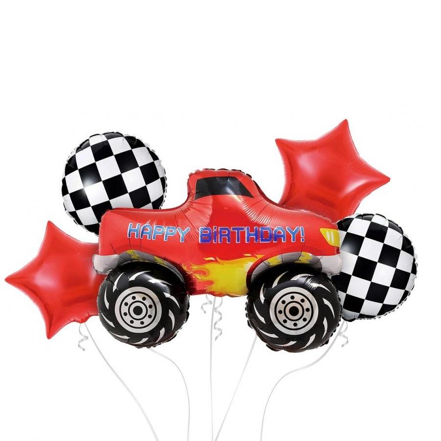 Ballongbukett, monstertruck - 5 folieballonger