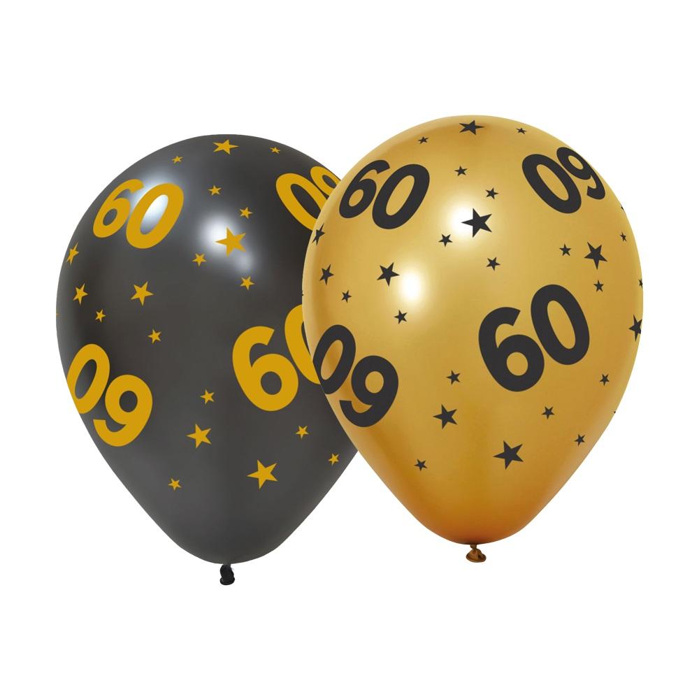 Ballonger gull og svart, 60 - 6 stk