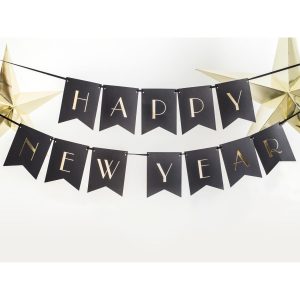 Flaggbanner, Happy New Year - svart og gull