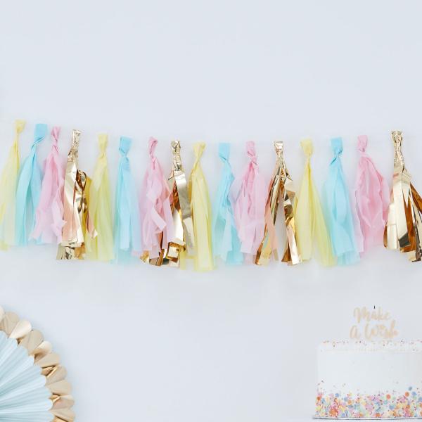 Girlander tassel pastell og gull - 2 meter