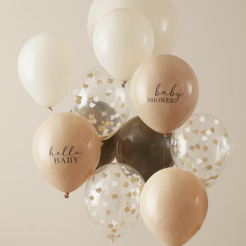 Ballongbukett natur, Baby shower - 11 stk