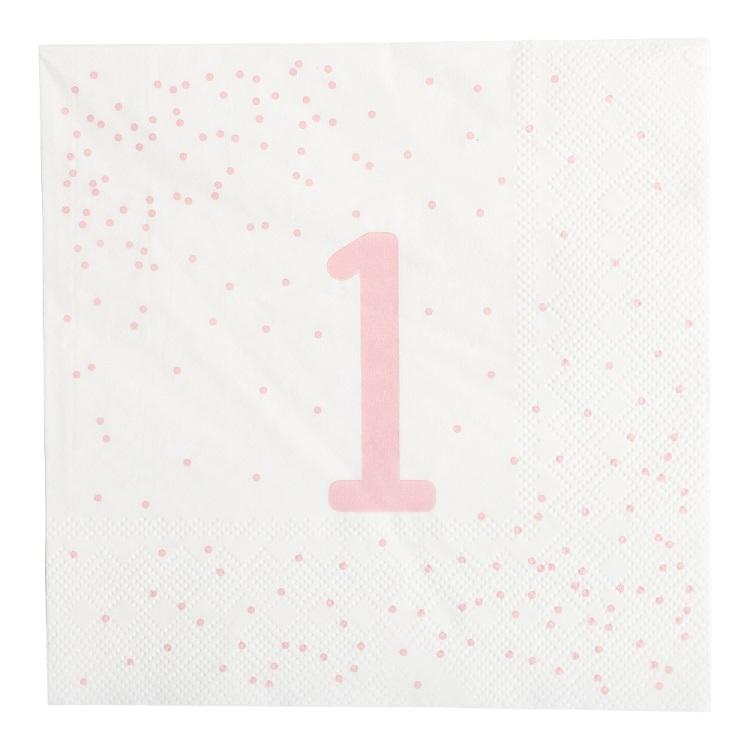Servietter 1år, Hvit med rosa – 16 stk