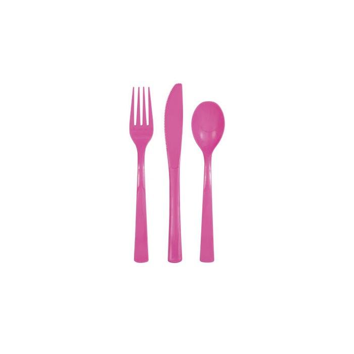 Plastbestikk, Mørk rosa- 18 deler