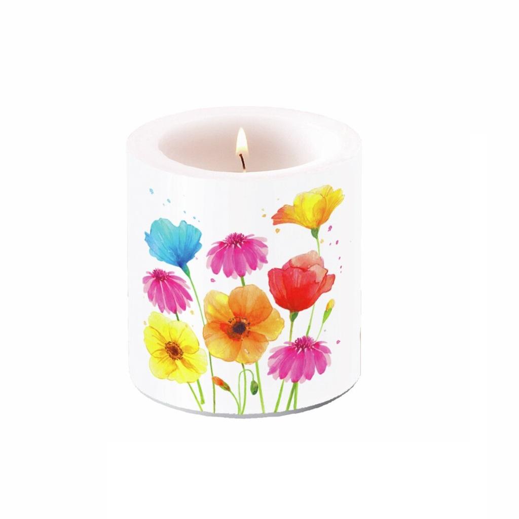Kubbelys, 8cm - hvitt med blomster