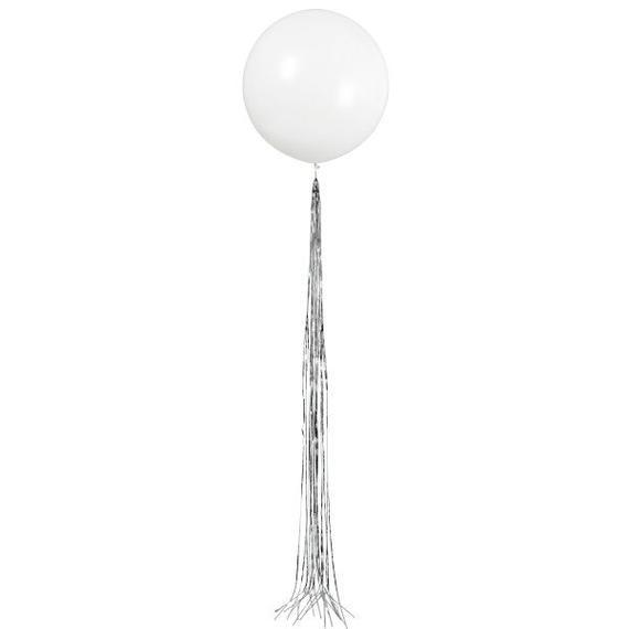 Hvit ballong med sølvhale - 60 cm