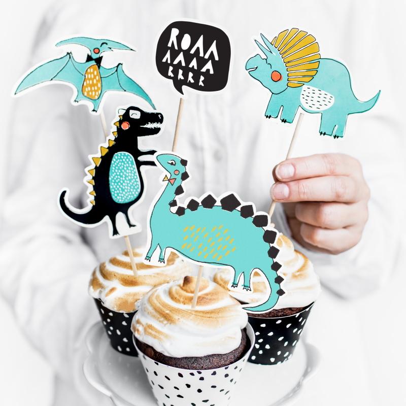 Cupcakepynt, dinosaurer  - 5 stk