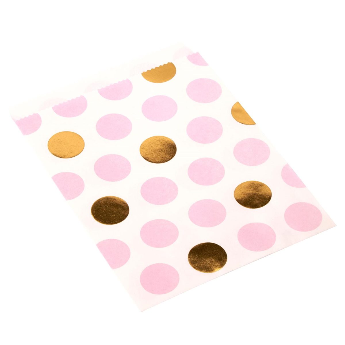 Snacksposer, gull og rosa prikker - 25 stk