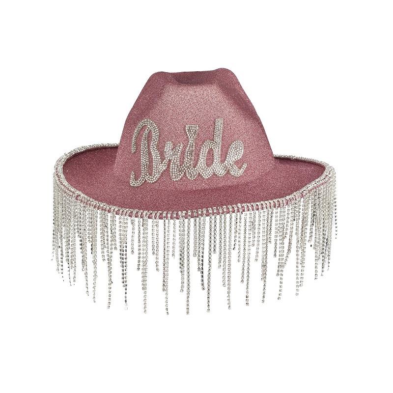 Cowboyhatt eksklusiv, rosa glitter - Bride