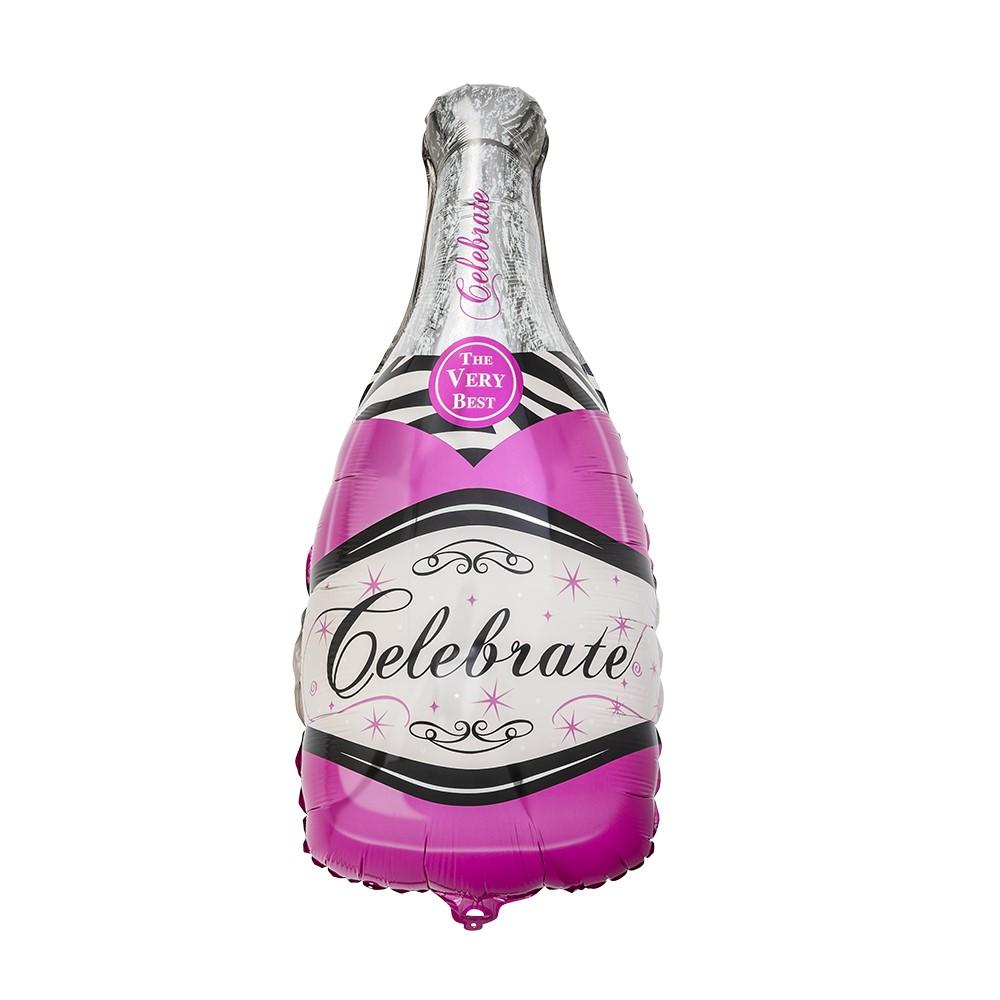 Folieballong champagneflaske, rosa