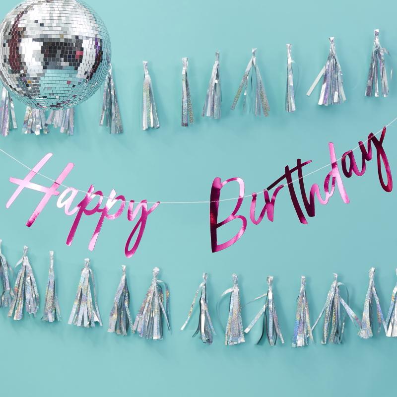 Banner, mørk rosa - Happy birthday