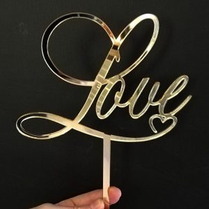 Kakepynt, speil gull - Love rustikk