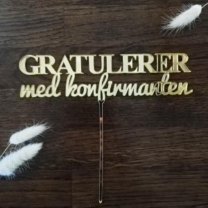 Kakepynt speil, gull - Gratulerer med konfirmanten
