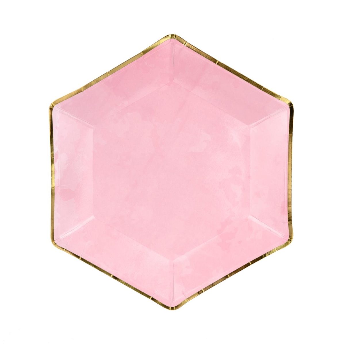 Papptallerkener hexagon, rosa med gullkant – 6 stk