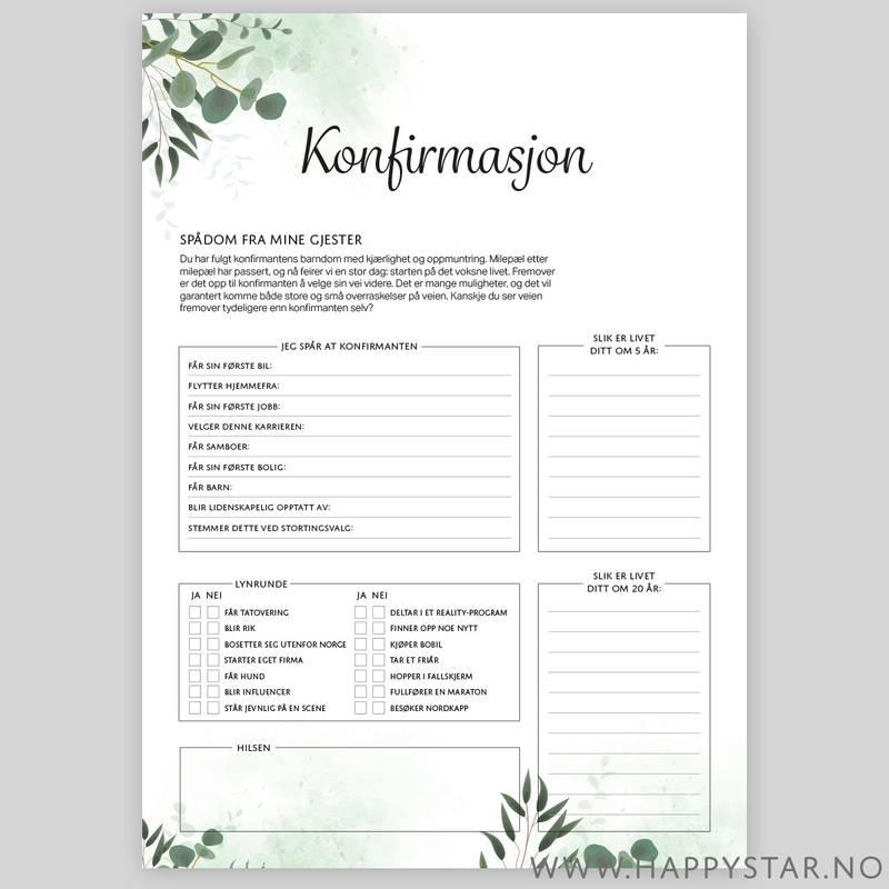 Spådomsark om konfirmanten, eukalyptus - 20 stk