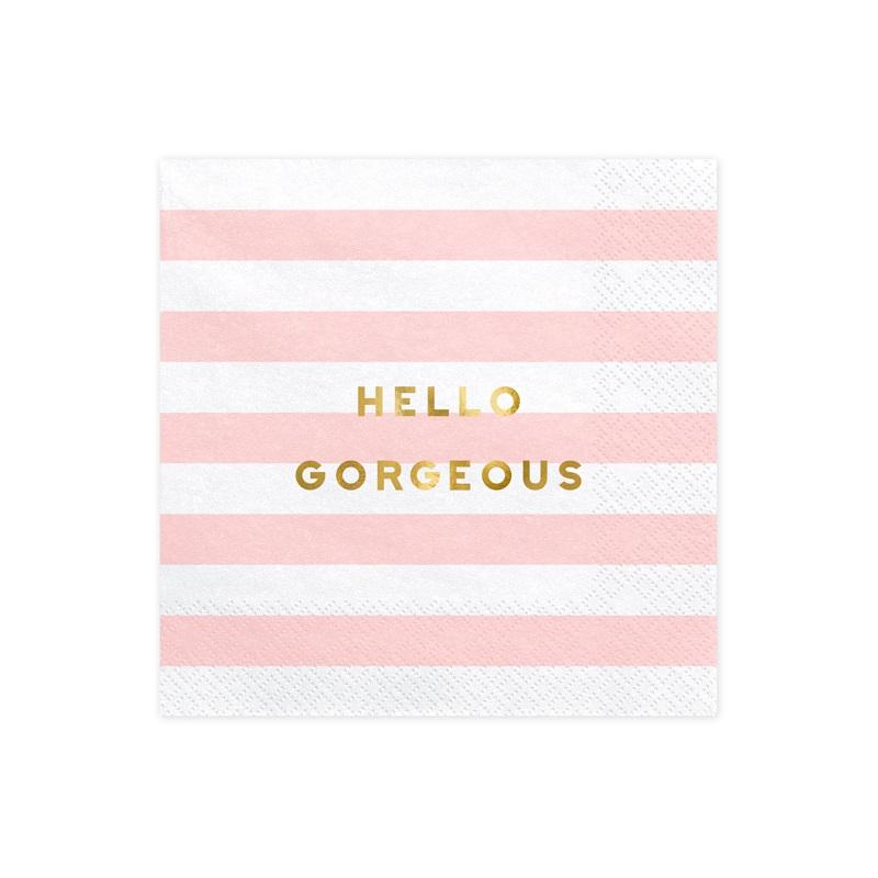 Servietter Hello gorgeous, rosa og hvit – 20 stk