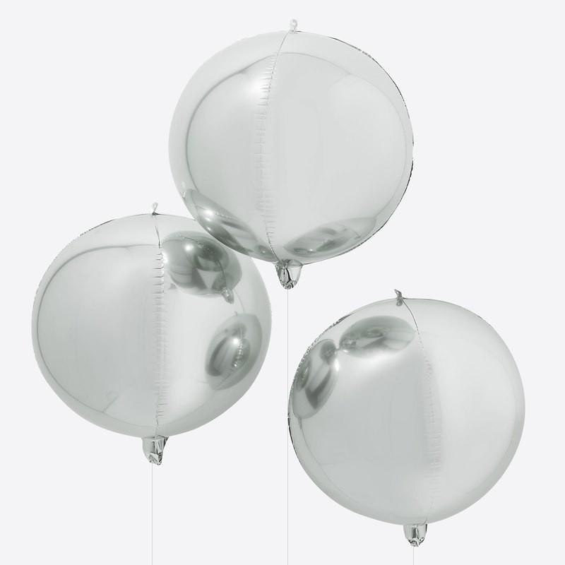 Orb ballong, metallic sølv - 3 stk