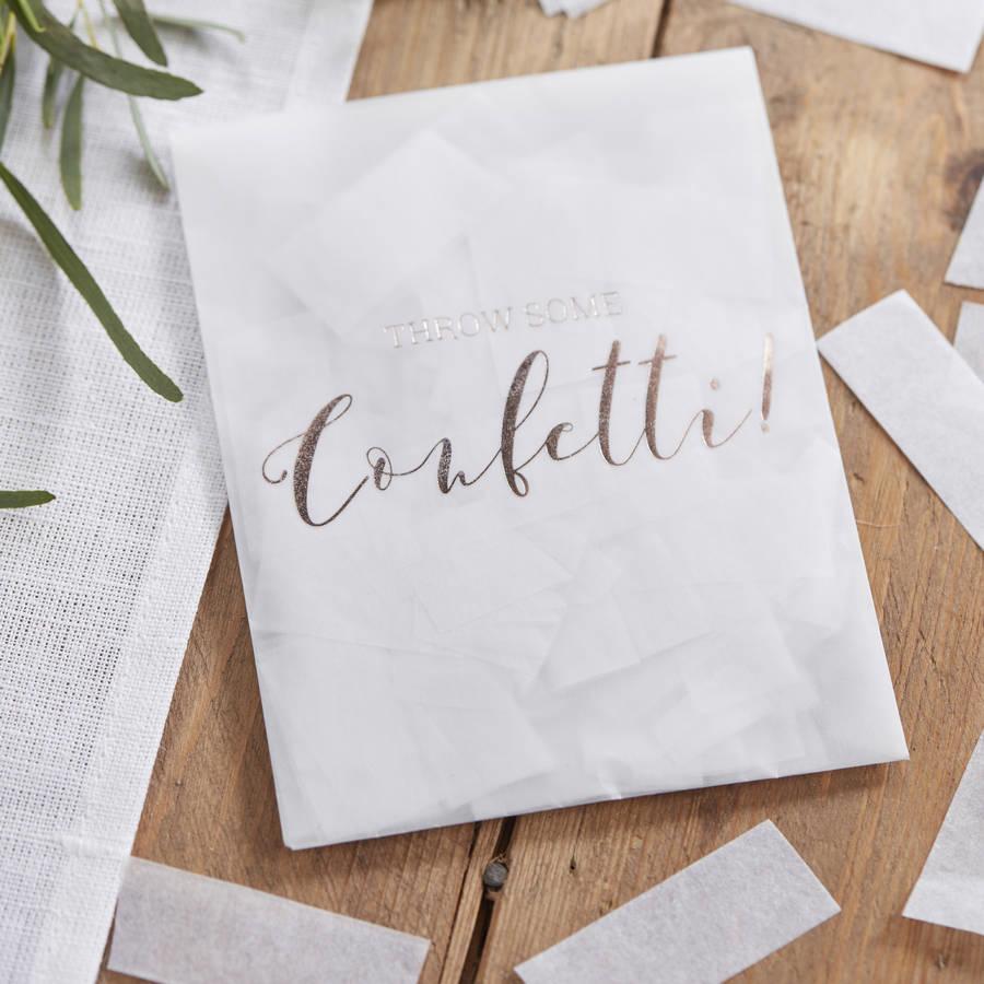 Konvolutt med konfetti - hvit og rosegull