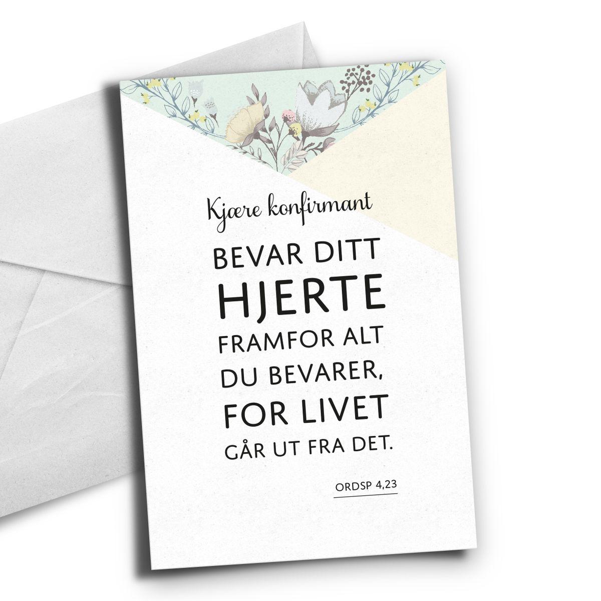 Kort, konfirmant - Bibelvers ORDSP 4,23