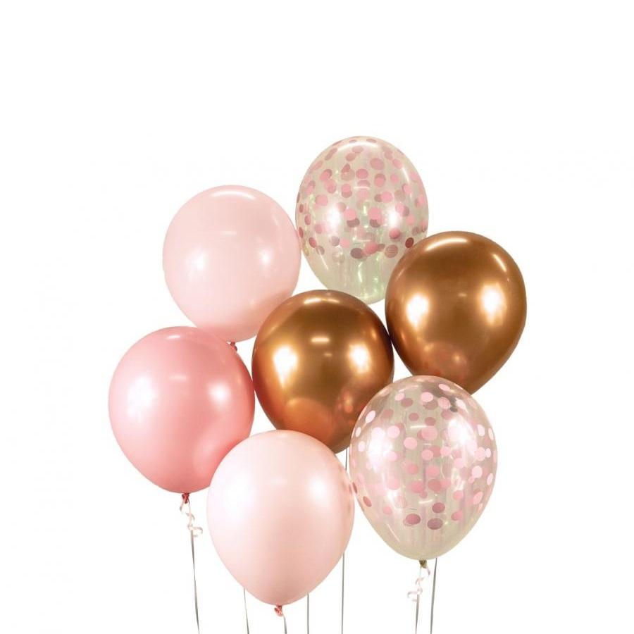 Ballonger, rosa og kobber - 7 stk