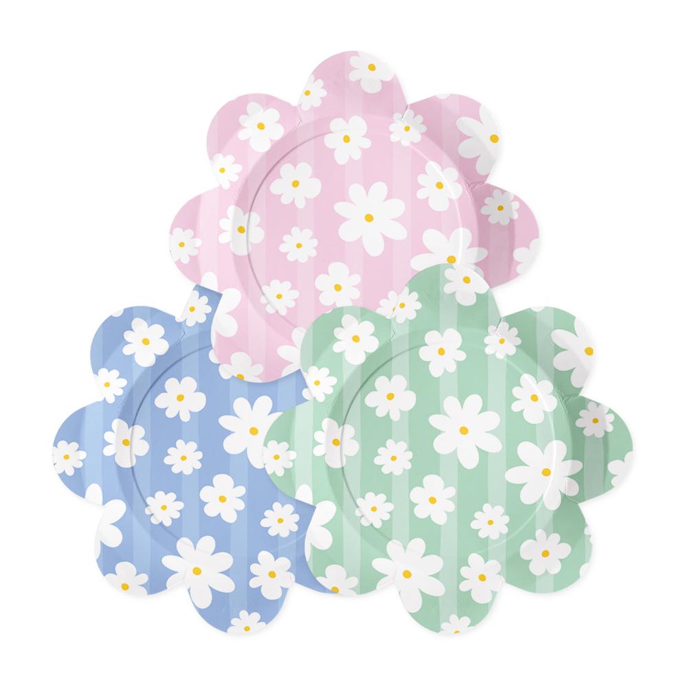 Papptallerkener, pastell blomst - 8 stk