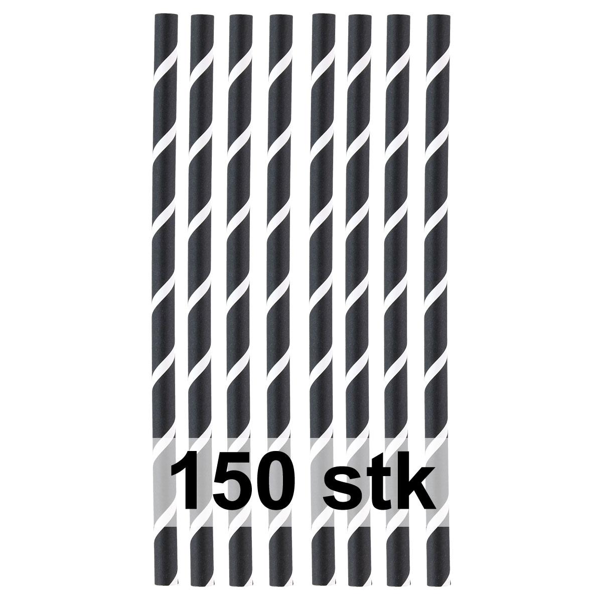Papirsugerør svart/hvit 8x200 mm - 150 stk