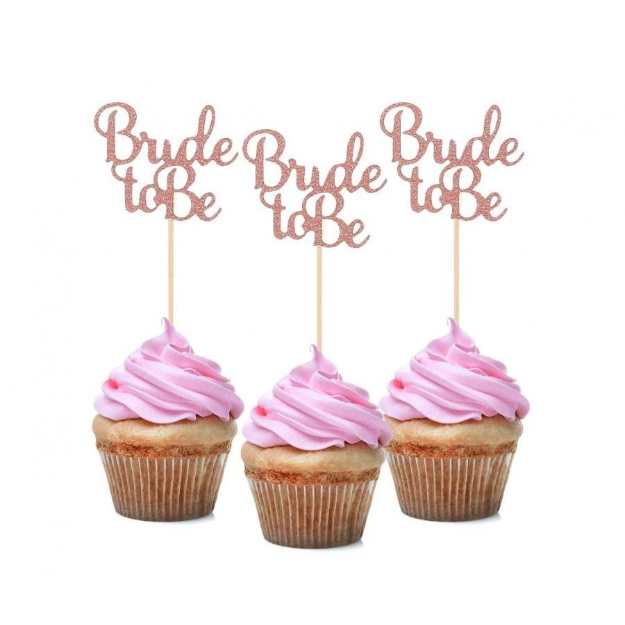 Cupcakepynt rosegull glitter, bride to be  - 12 stk