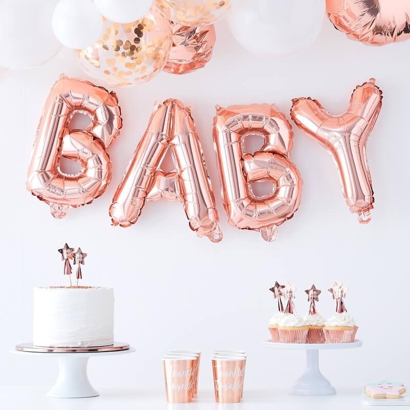 Ballongbanner store bokstaver, BABY - rosegull