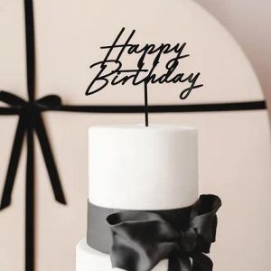Kakepynt, svart - Happy birthday
