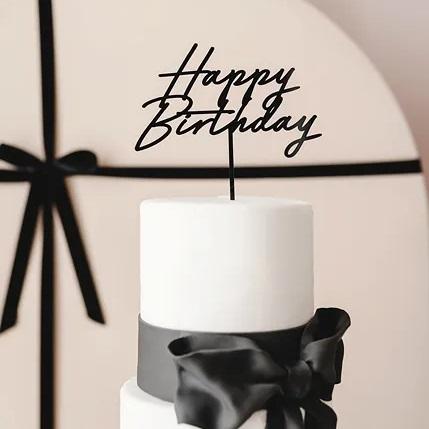 Kakepynt, svart - Happy birthday