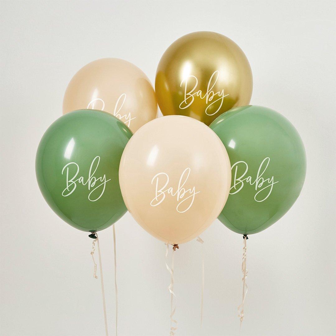 Ballonger grønn, blush og gull, Baby - 5 stk