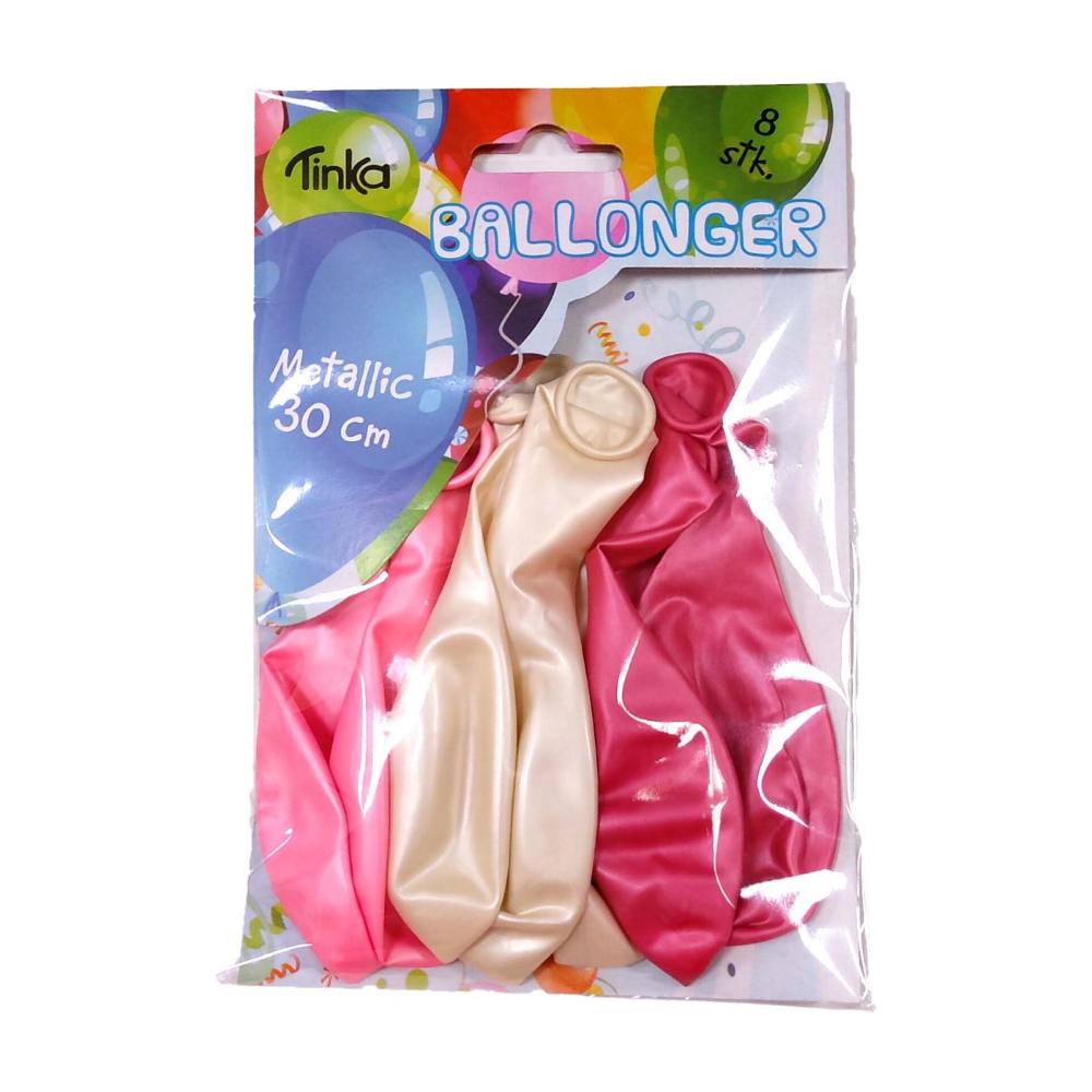 Ballongmiks rosa metallic - 8 stk