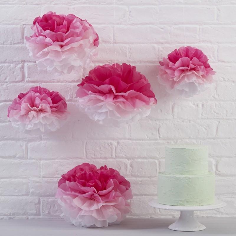 Pompoms ombré rosa – 5 stk