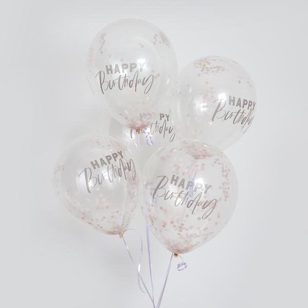 Konfettiballonger, HAPPY Birthday – 5 stk