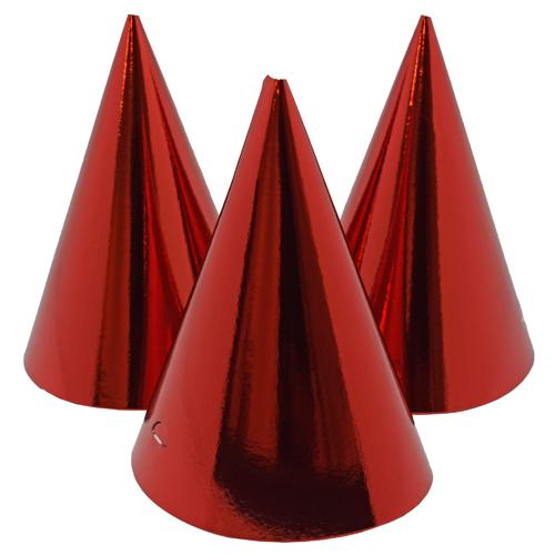 Partyhatter, Metallic rød - 6 stk