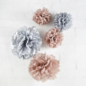 Pompoms sølv og rosegull – 5 stk