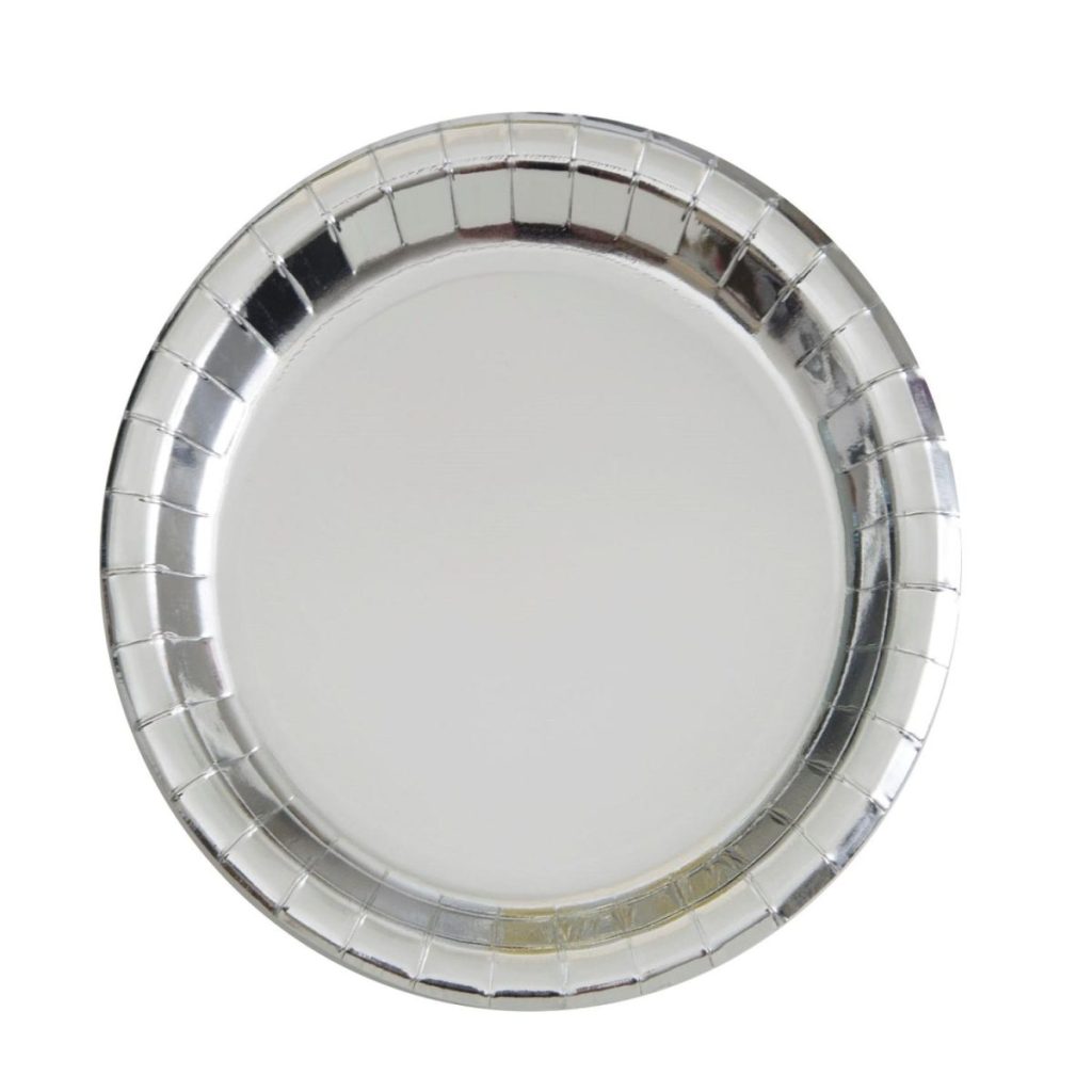 Papptallerkener, metallic sølv - 6 stk