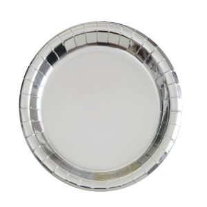 Papptallerkener, metallic sølv - 6 stk