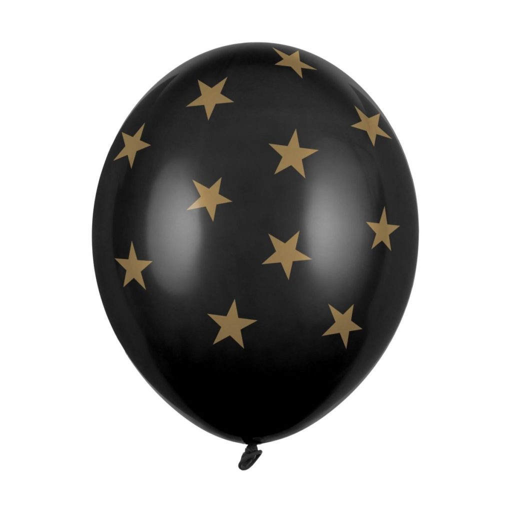 Ballonger svart med stjerner, 30 cm - 6 stk