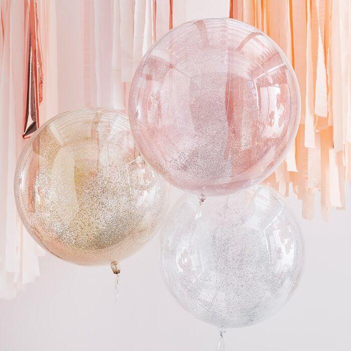 Orb ballong, gjennomsiktig med glitter - 3 stk