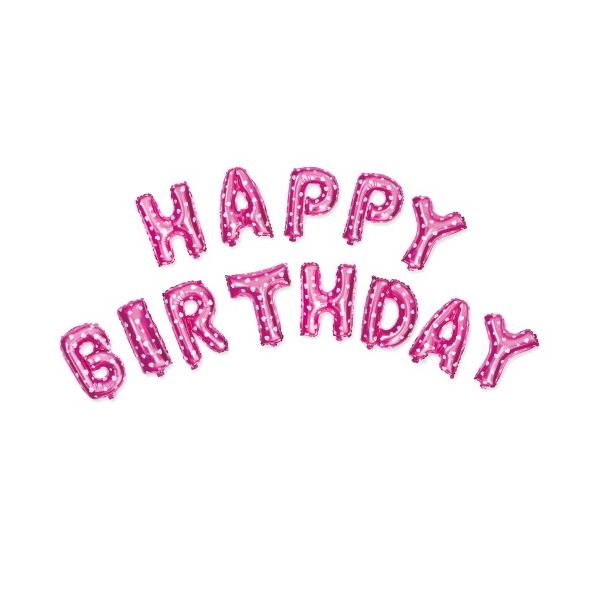 Ballongbanner, happy birthday - rosa med hjerter