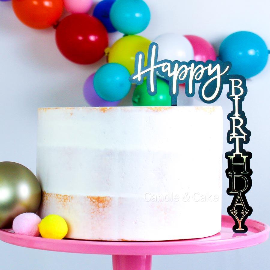Kakepynt, Happy Birthday - gull og svart