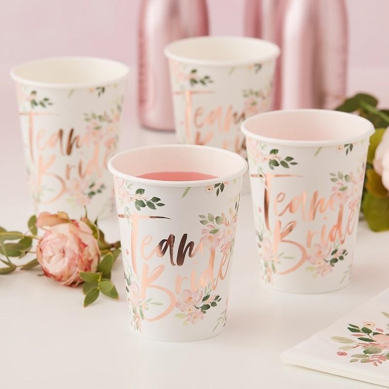 Pappkopper floral, Team Bride – 8 stk