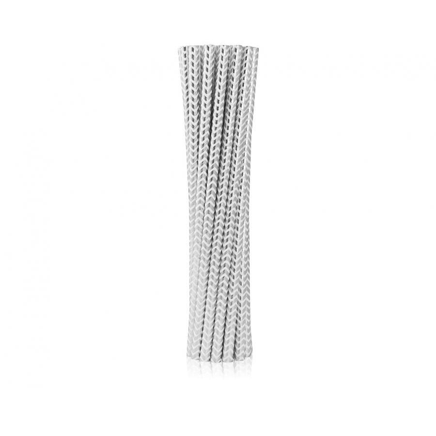 Papirsugerør, sølv chevron 6 mm - 12 stk