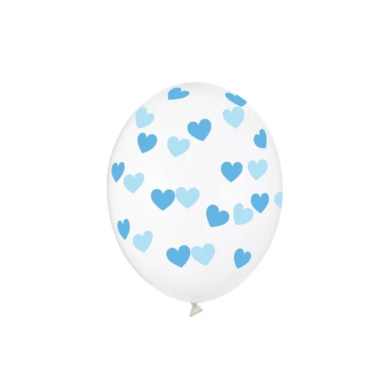 Ballonger med hjerter, gjennomsiktig og blå - 6 stk
