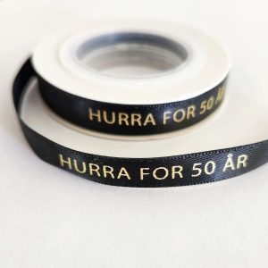 Silkebånd, svart - Hurra for 50 år - 10m