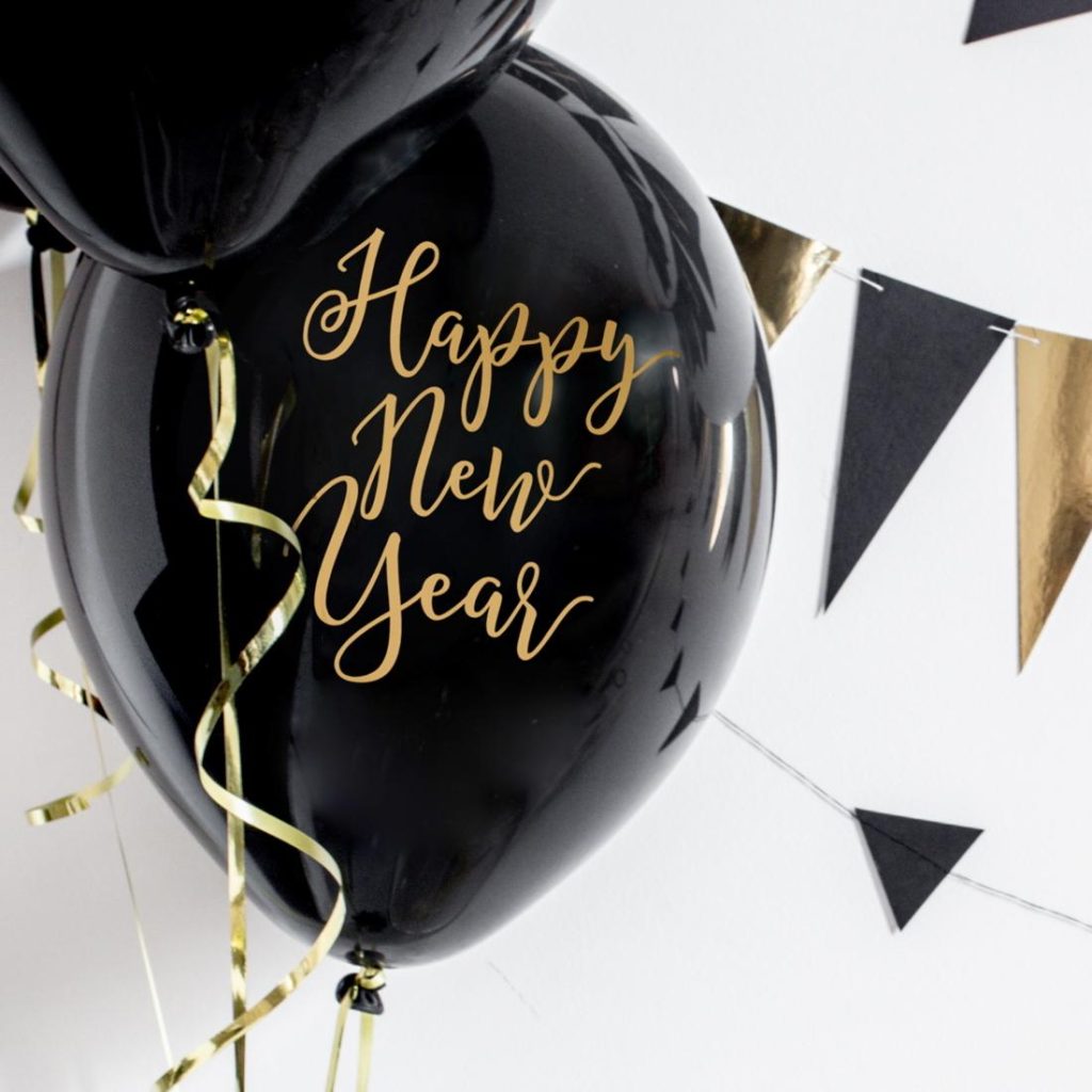 Ballonger Happy New Year, svart - 6 stk