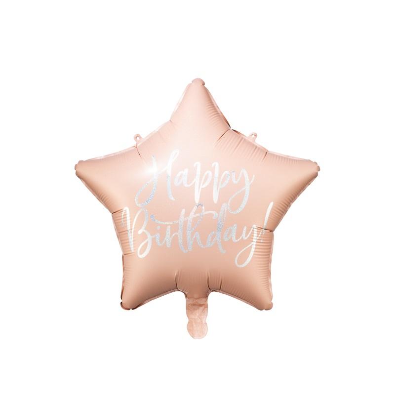 Folieballong stjerne, rosa - Happy Birthday
